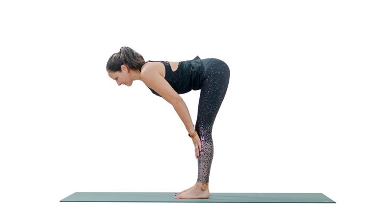 Standing Quad Stretch Pose Yoga (Purvatara Jangha Uttana Tadasana
