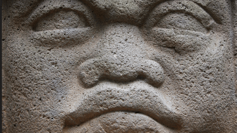 olmec carved stone heads on display in us