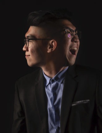 a man with 2 faces happy and angry