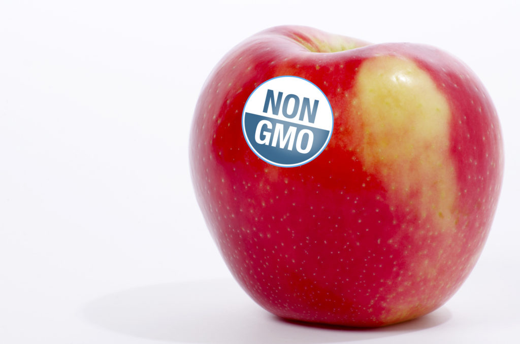 non gmo seal on an apple